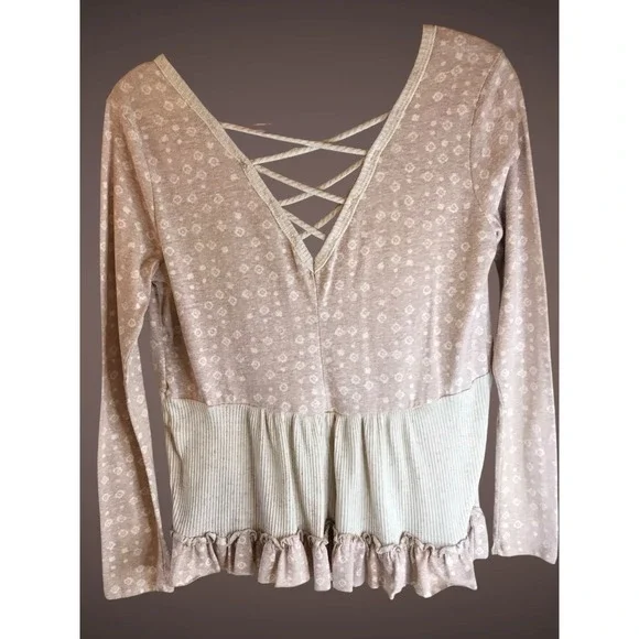 Sugarfox Women's Pullover Top Color Texture Blocking Sz S Tunic Peasant - Picture 2 of 4